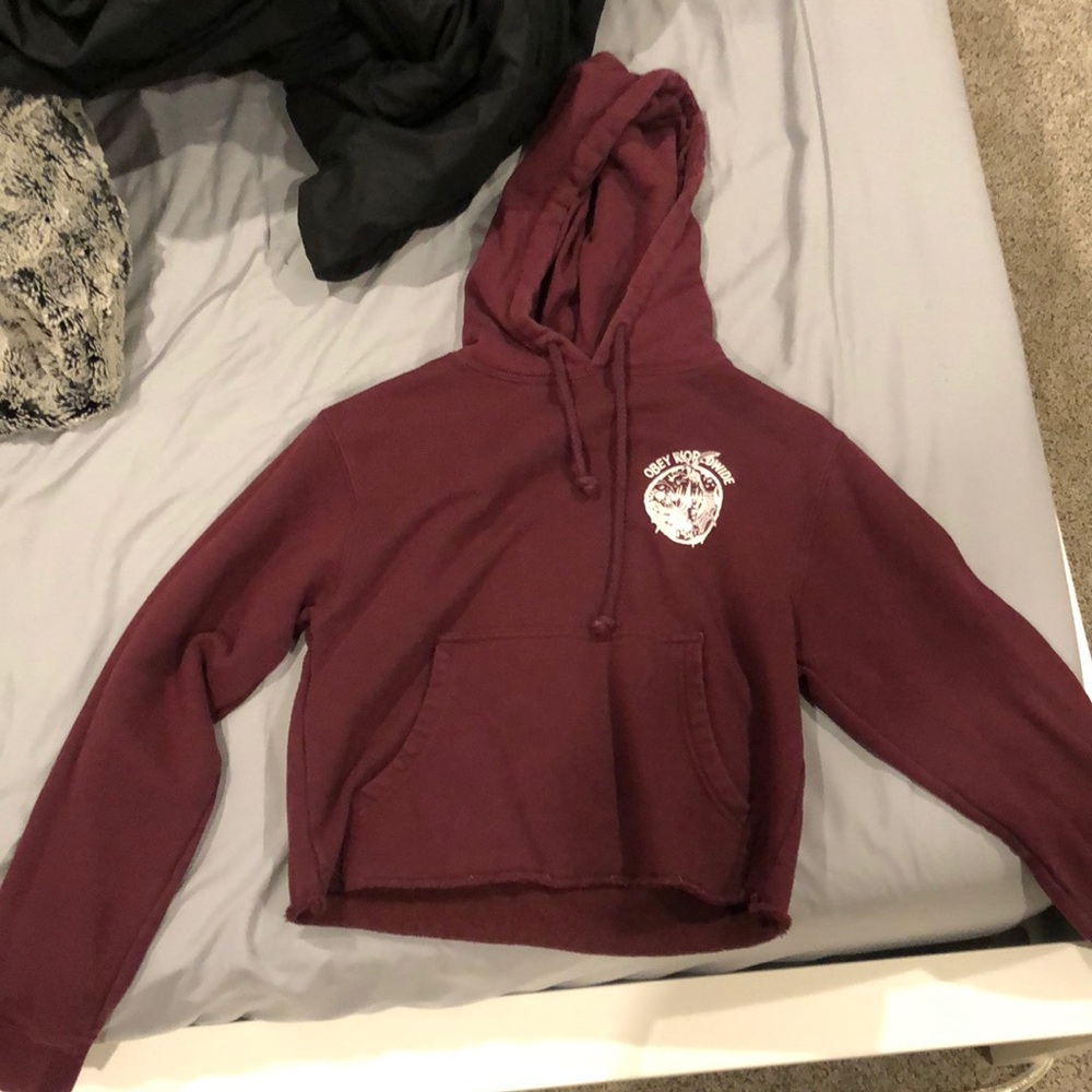 Maroon cropped trippy Obey Hoodie